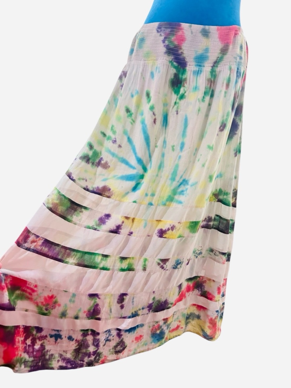 Upcycled Tie Dye Maxi Skirt Boho Festival Cotton Stretch XL 1X 2X Hippie skirt